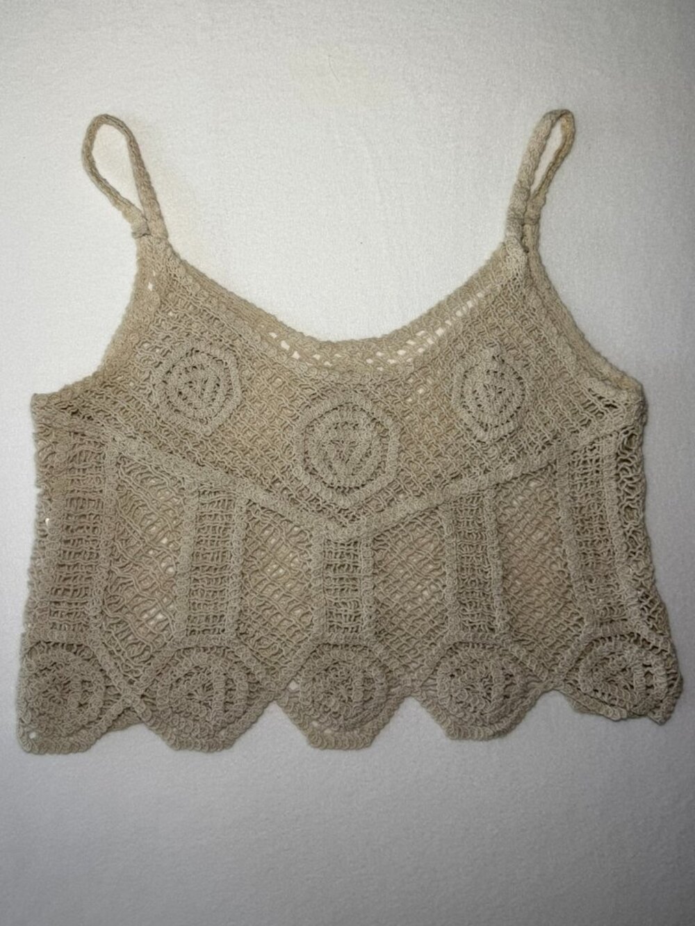Sandro Sportswear 100% Cotton Crochet Knit Crop Tank | Cream | Boho Festival